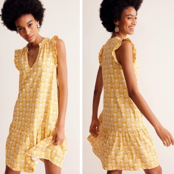 Boden Daisy Jersey Short Tier Dress, Ceylon Yellow Pineapple Geo Design size 6 - Picture 2 of 12